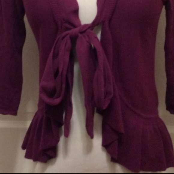 Anthropologie Guinevere Plum Ruffle Cardigan with Bow Tie Closure - Picture 4 of 4